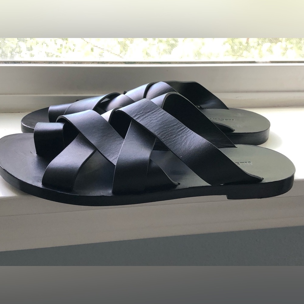 Jil Sander Black Leather Crisscross Slide Sandals made Italy